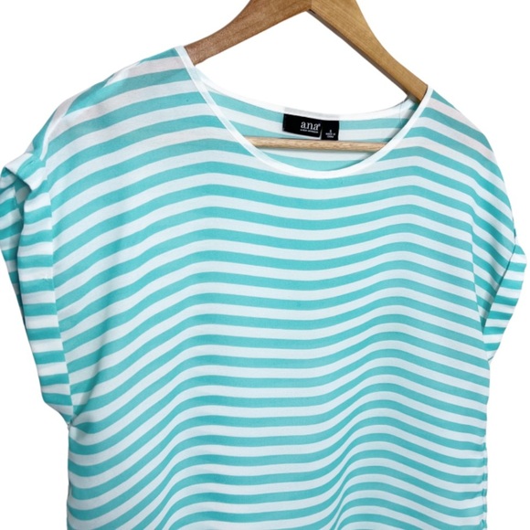 A.n.a Women's Vintage Striped Short Sleeve Oversized Crewneck Lightweight Blouse - Picture 7 of 16
